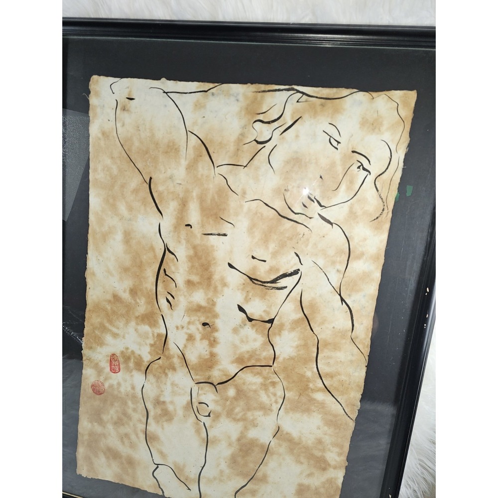Vintage Eastern Asian Naked Male Framed Artwork - Dynasty Art /Gaypride